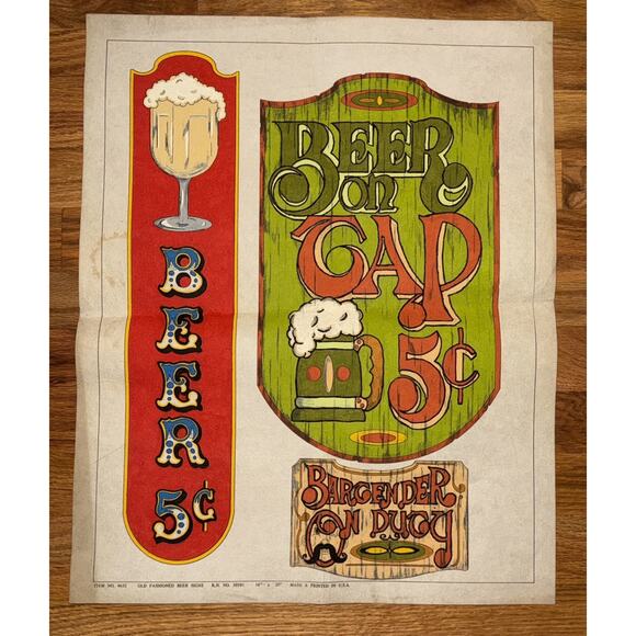 Vintage Old Fashioned Beer Signs 16 x 20” felt banner Wall Decor - Picture 1 of 6